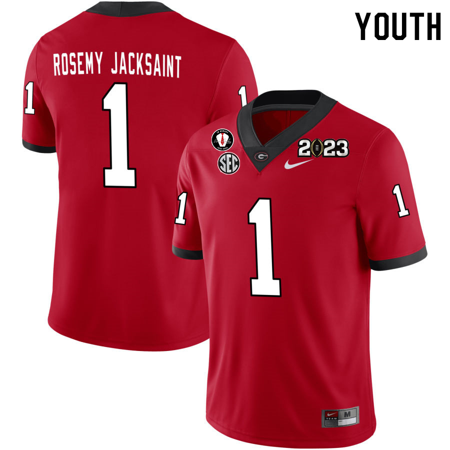 Georgia Bulldogs Youth Marcus Rosemy-Jacksaint #1 Red 2022-23 CTP National Championship Stitched College UGA Football Jersey 23HT018ZS